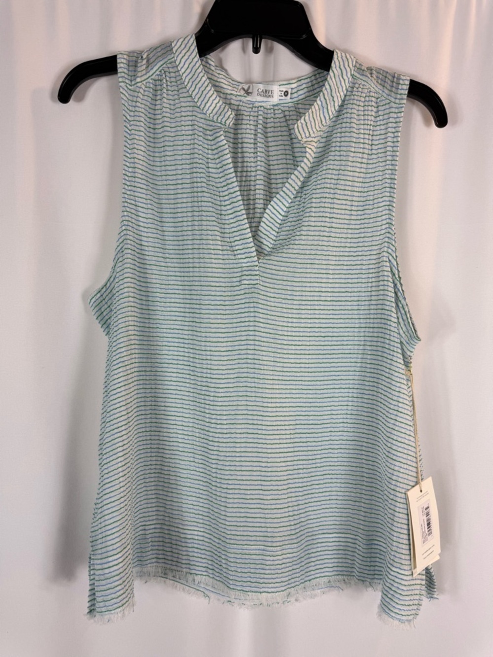 NWT Carve designs Size: M DYLAN TANK Relaxed Fit Tank color: green striped tank - Picture 4 of 15